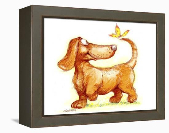 Dachshund and Butterfly-Nate Owens-Framed Premier Image Canvas