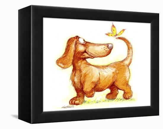 Dachshund and Butterfly-Nate Owens-Framed Premier Image Canvas