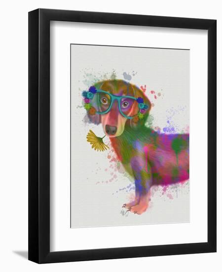 Dachshund And Glasses Rainbow Splash-Fab Funky-Framed Art Print