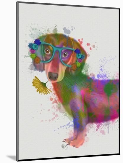 Dachshund And Glasses Rainbow Splash-Fab Funky-Mounted Art Print