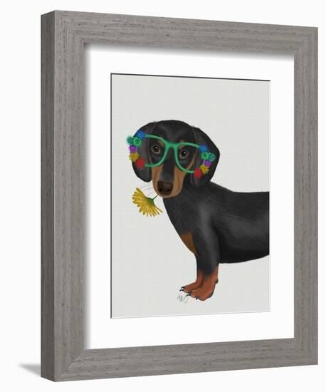 Dachshund Flower Glasses-Fab Funky-Framed Art Print