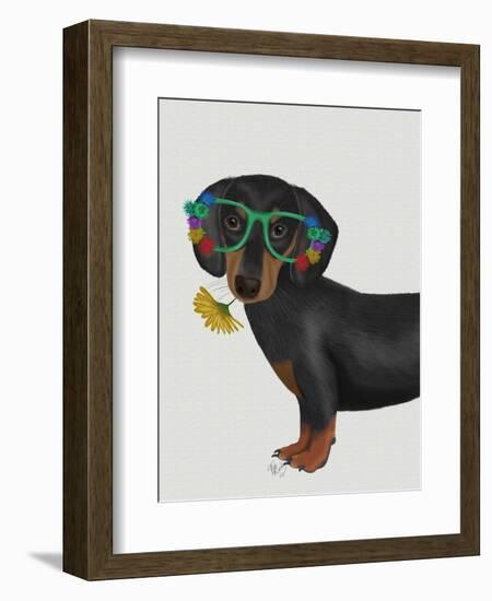 Dachshund Flower Glasses-Fab Funky-Framed Art Print