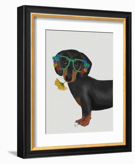 Dachshund Flower Glasses-Fab Funky-Framed Art Print