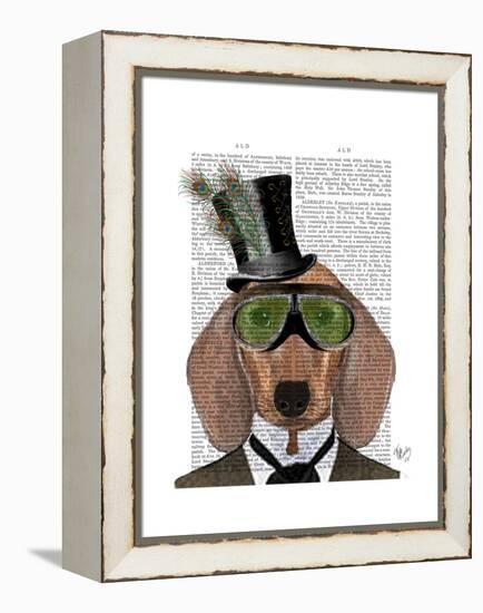 Dachshund Green Goggles Top Hat-Fab Funky-Framed Stretched Canvas