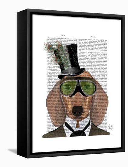 Dachshund Green Goggles Top Hat-Fab Funky-Framed Stretched Canvas