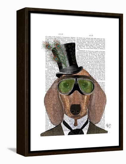 Dachshund Green Goggles Top Hat-Fab Funky-Framed Stretched Canvas