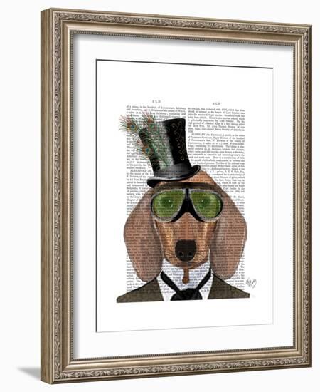Dachshund Green Goggles Top Hat-Fab Funky-Framed Premium Giclee Print