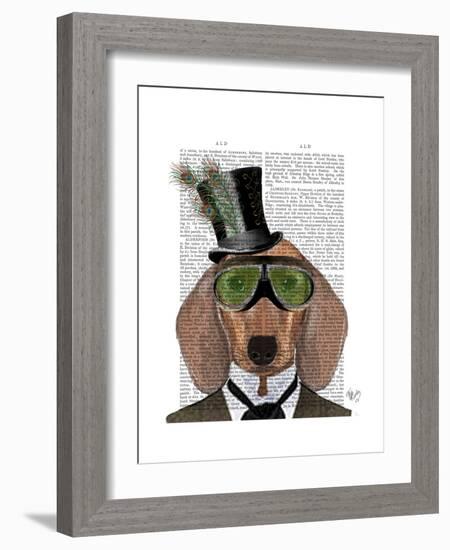 Dachshund Green Goggles Top Hat-Fab Funky-Framed Premium Giclee Print