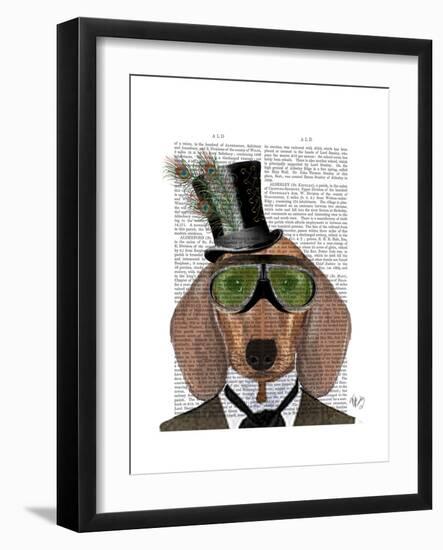 Dachshund Green Goggles Top Hat-Fab Funky-Framed Premium Giclee Print