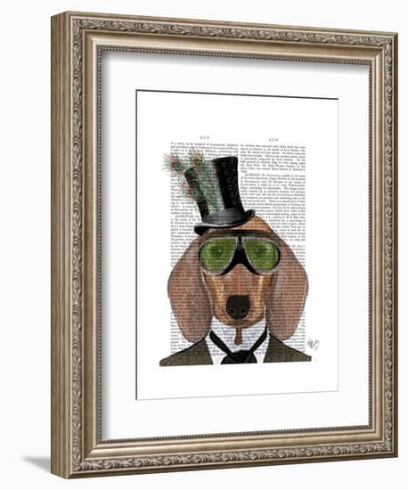 Dachshund Green Goggles Top Hat-Fab Funky-Framed Art Print