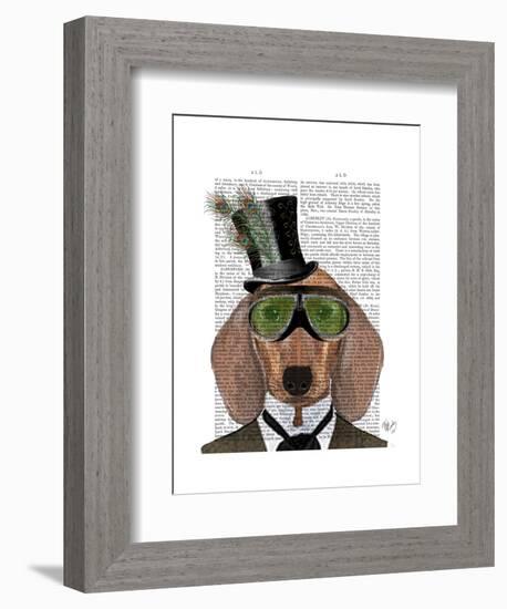 Dachshund Green Goggles Top Hat-Fab Funky-Framed Art Print