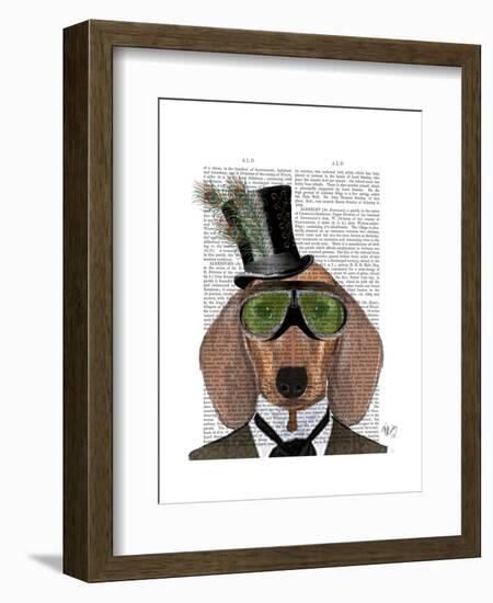 Dachshund Green Goggles Top Hat-Fab Funky-Framed Art Print