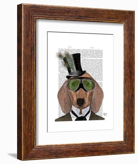 Dachshund Green Goggles Top Hat-Fab Funky-Framed Art Print