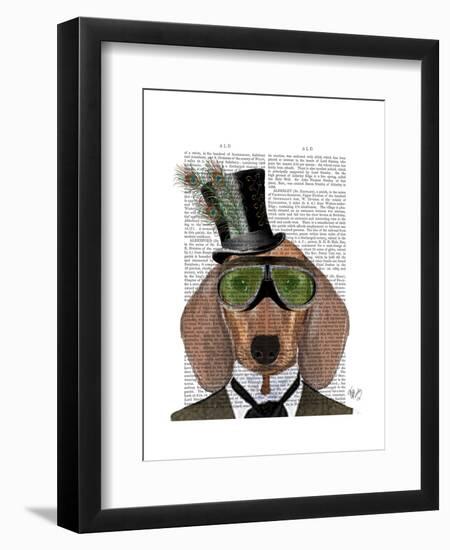 Dachshund Green Goggles Top Hat-Fab Funky-Framed Art Print