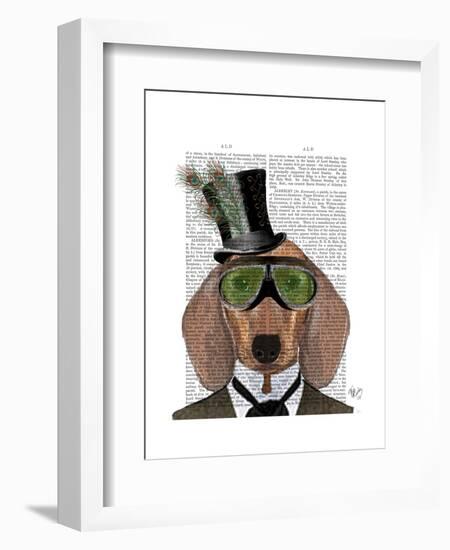 Dachshund Green Goggles Top Hat-Fab Funky-Framed Art Print