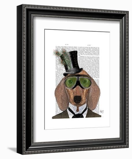 Dachshund Green Goggles Top Hat-Fab Funky-Framed Art Print