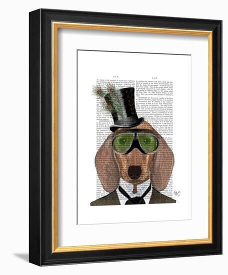 Dachshund Green Goggles Top Hat-Fab Funky-Framed Art Print