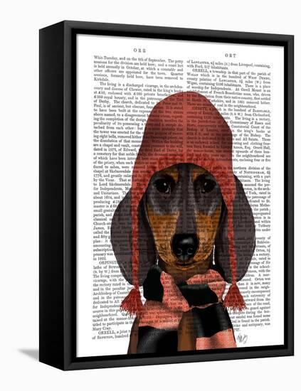 Dachshund in Pink Hat and Scarf-Fab Funky-Framed Stretched Canvas