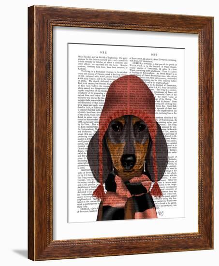 Dachshund in Pink Hat and Scarf-Fab Funky-Framed Art Print