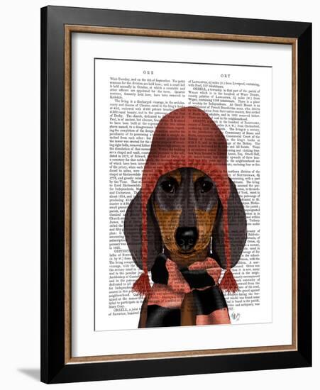 Dachshund in Pink Hat and Scarf-Fab Funky-Framed Art Print