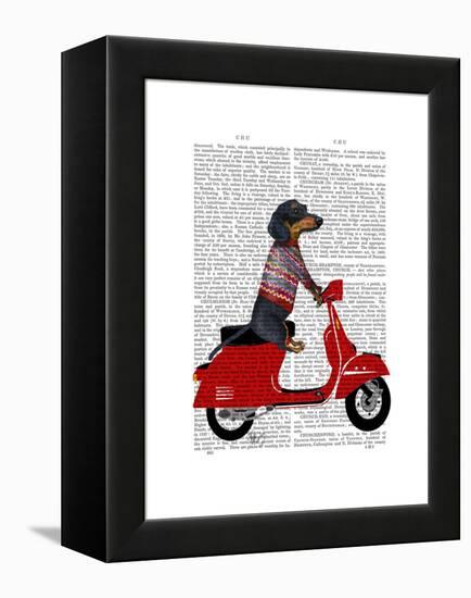 Dachshund on a Moped-Fab Funky-Framed Stretched Canvas
