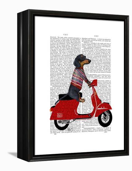 Dachshund on a Moped-Fab Funky-Framed Stretched Canvas