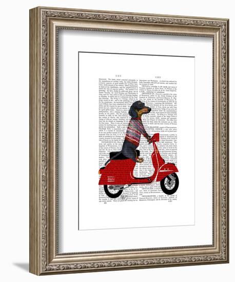 Dachshund on a Moped-Fab Funky-Framed Art Print