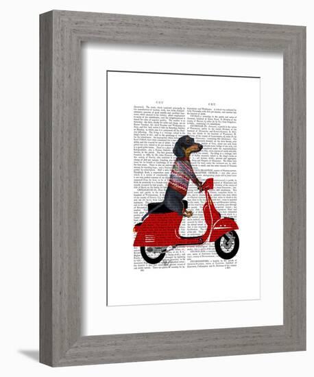 Dachshund on a Moped-Fab Funky-Framed Art Print