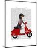 Dachshund on a Moped-Fab Funky-Mounted Art Print