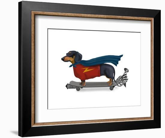 Dachshund On Skateboard-Fab Funky-Framed Premium Giclee Print