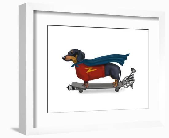 Dachshund On Skateboard-Fab Funky-Framed Premium Giclee Print