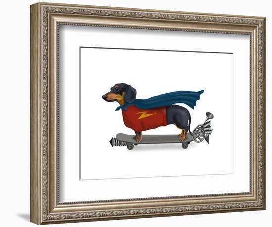 Dachshund On Skateboard-Fab Funky-Framed Art Print