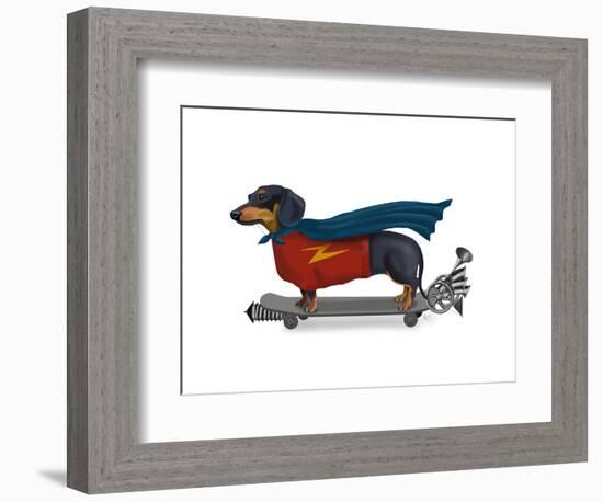 Dachshund On Skateboard-Fab Funky-Framed Art Print