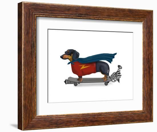 Dachshund On Skateboard-Fab Funky-Framed Art Print