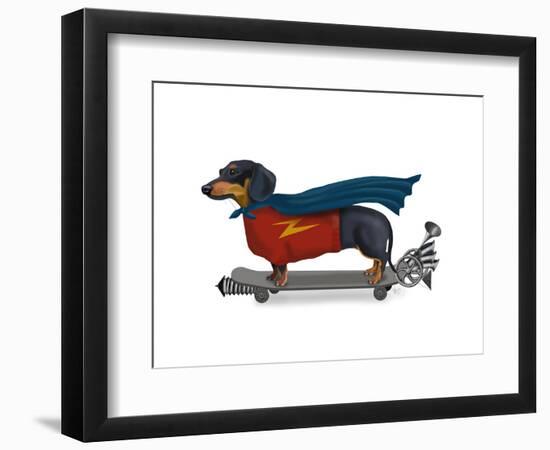 Dachshund On Skateboard-Fab Funky-Framed Art Print