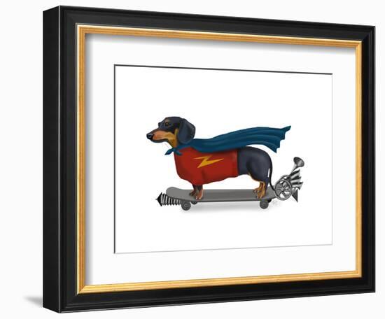 Dachshund On Skateboard-Fab Funky-Framed Art Print