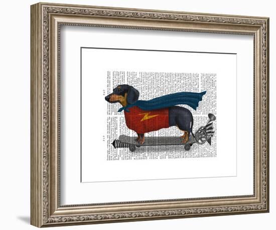 Dachshund On Skateboard-Fab Funky-Framed Art Print