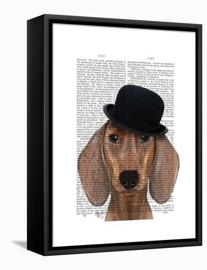 Dachshund with Black Bowler Hat-Fab Funky-Framed Stretched Canvas