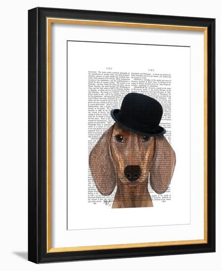 Dachshund with Black Bowler Hat-Fab Funky-Framed Premium Giclee Print