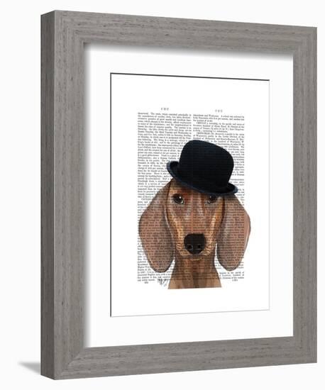 Dachshund with Black Bowler Hat-Fab Funky-Framed Art Print