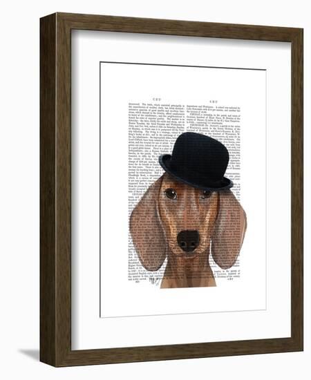 Dachshund with Black Bowler Hat-Fab Funky-Framed Art Print