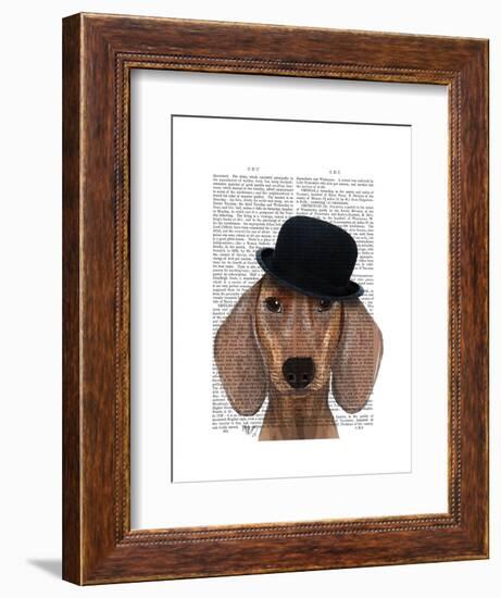 Dachshund with Black Bowler Hat-Fab Funky-Framed Art Print