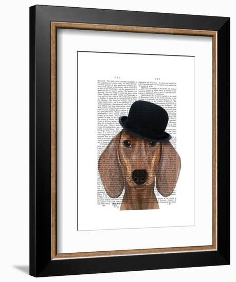 Dachshund with Black Bowler Hat-Fab Funky-Framed Art Print