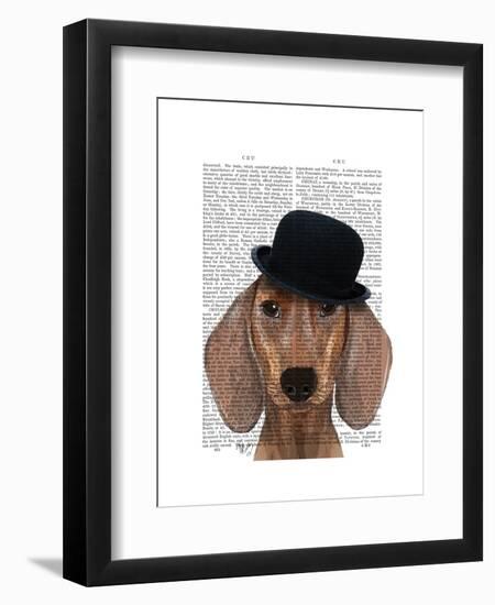 Dachshund with Black Bowler Hat-Fab Funky-Framed Art Print