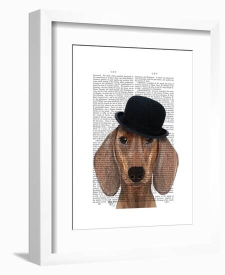 Dachshund with Black Bowler Hat-Fab Funky-Framed Art Print