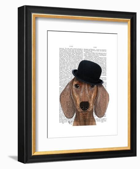 Dachshund with Black Bowler Hat-Fab Funky-Framed Art Print