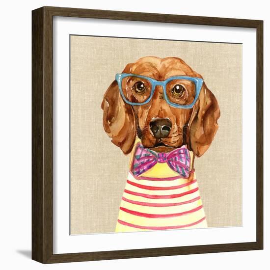 Dachshund with Fashion Glasses-Jin Jing-Framed Art Print