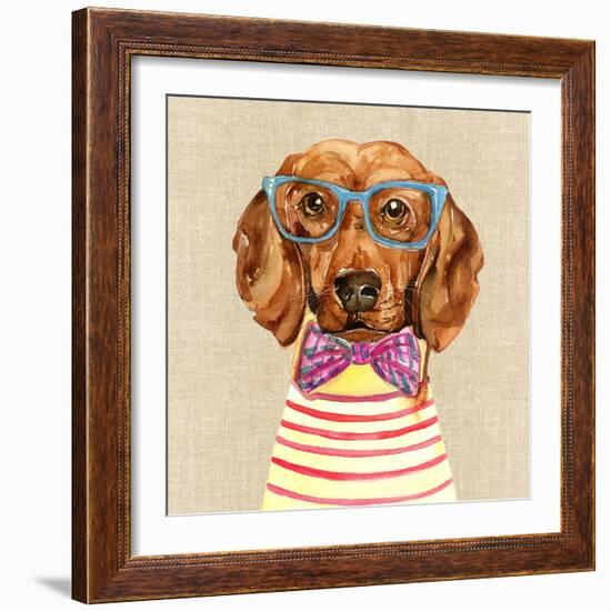 Dachshund with Fashion Glasses-Jin Jing-Framed Art Print