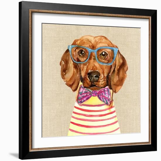 Dachshund with Fashion Glasses-Jin Jing-Framed Art Print