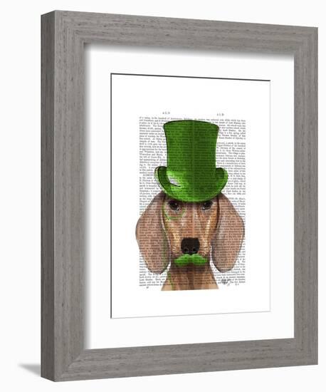 Dachshund with Green Top Hat and Moustache-Fab Funky-Framed Art Print